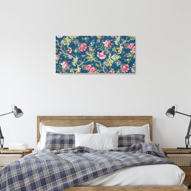 Lienzo Hermosas Flores Florales Coloridas Fondo Azul (Insitu(Dormitorio))