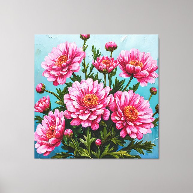 Lienzo Hermosas flores rosadas con hojas verdes (Anverso)