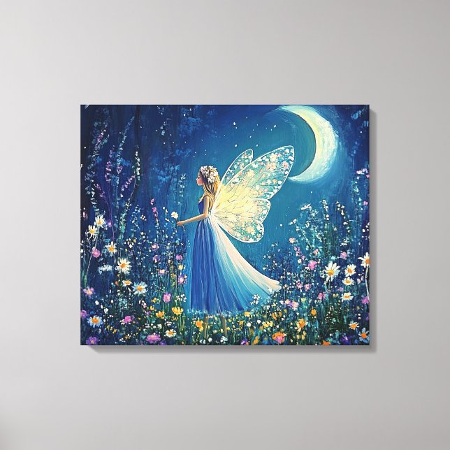 Lienzo Hermosas flores silvestres y hada.  (Anverso)