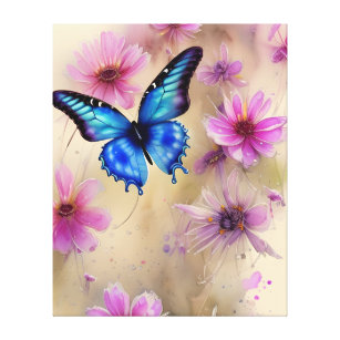 Lienzo Hermosas flores y mariposa