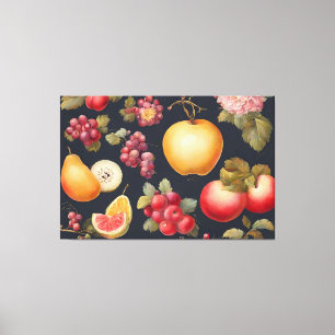 Lienzo Hermosas frutas francesas y rosas rosadas en negro