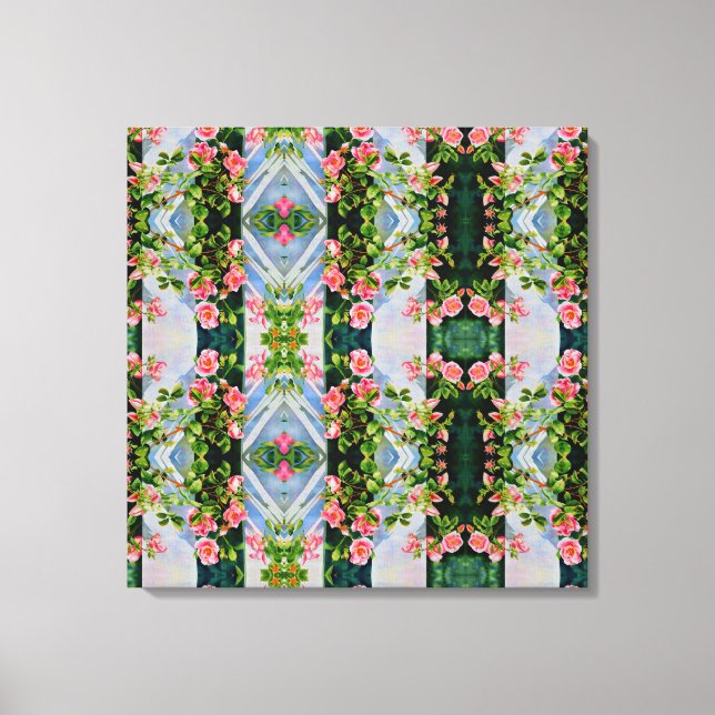 Lienzo Hermosas rosas rojas rosadas retro acuarela floral (Anverso)