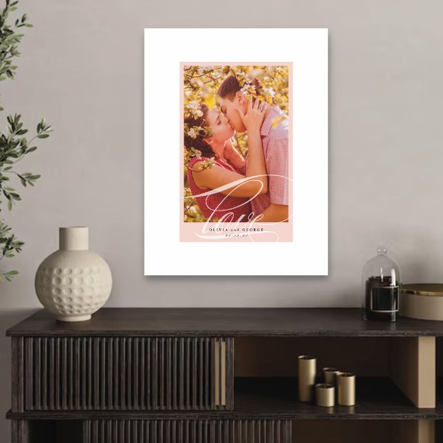 Lienzo Hermoso Amor Guion Borde Rosa Fotos de Boda (Beautiful Love Script Pink Border Wedding Photo Canvas Print @ fat_fa_tin)