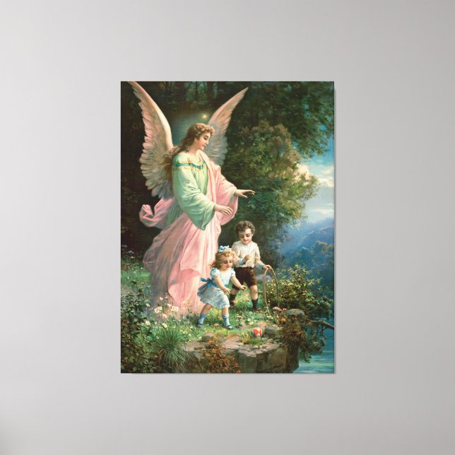 Lienzo Hermoso ángel guardián de niños (Anverso)