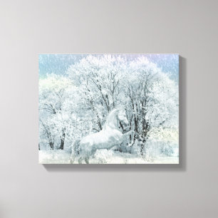 Lienzo Hermoso caballo blanco en la nieve