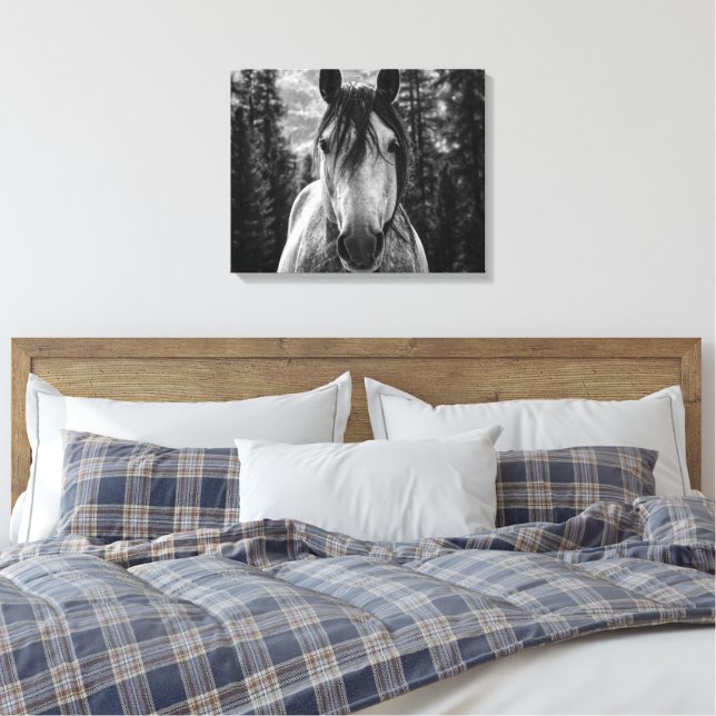 Lienzo Hermoso Caballo Salvaje Espíritu Negro y Blanco (Insitu(Dormitorio))