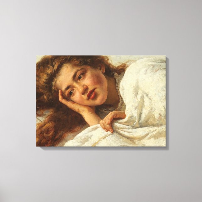 Lienzo Hermoso Chica en cama con pelo rojo (Anverso)