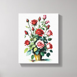 Lienzo Hermoso color de agua rosas rojas y rosadas