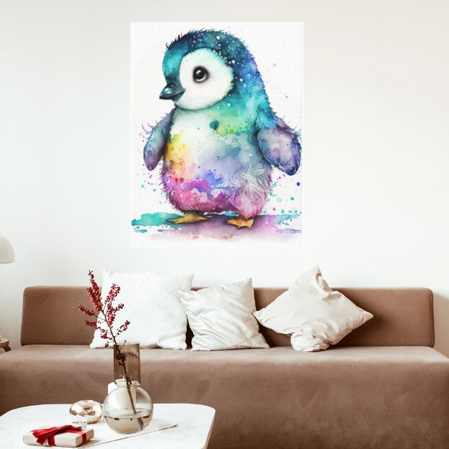 Lienzo Hermoso colorido acuarela de pingüino bebé para pa (Subido por el creador)