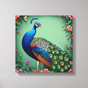 Lienzo Hermoso fondo floral de pavo real