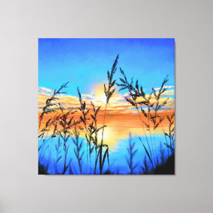 Lienzo Hermoso Lago Sunset - Espejo - Pintura original