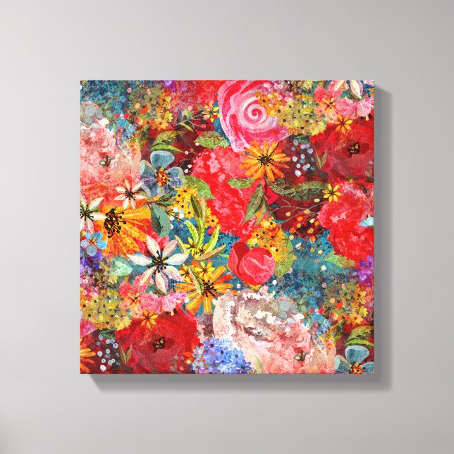 Lienzo Hermoso Modelo Floral Brillante Abstracto Abstract (Anverso)