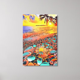 Lienzo Hermoso paisaje de puesta de sol en pintura de art