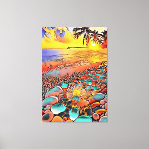 Lienzo Hermoso paisaje de puesta de sol en pintura de art