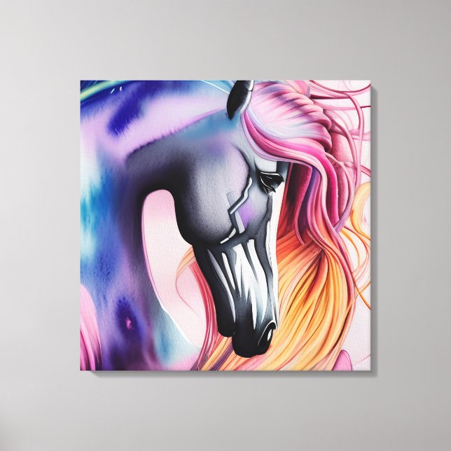 Lienzo Hermoso Pastel Unicornio Horse Triptych (Anverso)