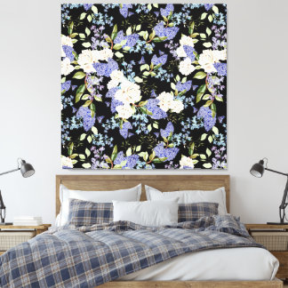 Lienzo Hermoso patrón floral rosas iris rosa azul