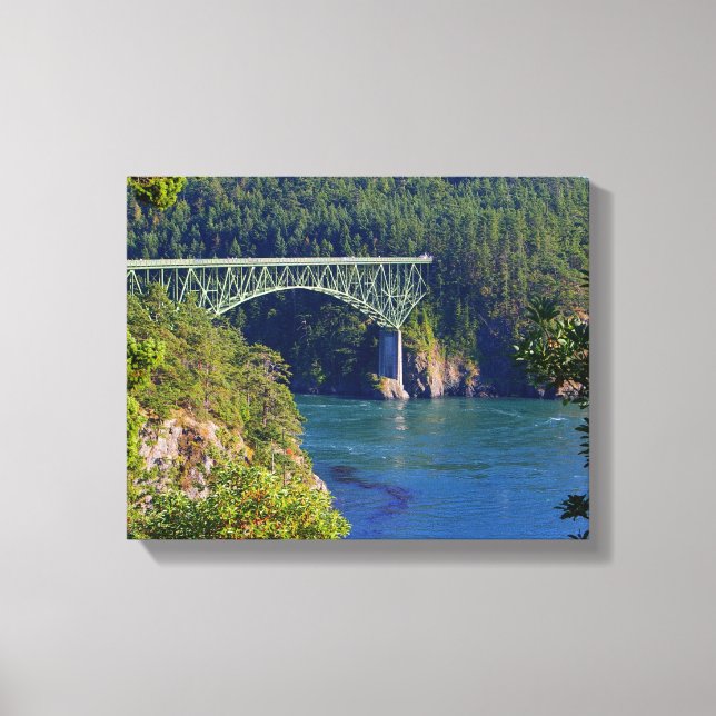 Lienzo Hermoso puente, océano azul y árboles verdes, (Anverso)