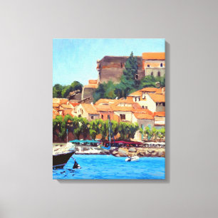 Lienzo Hermoso puerto de Collioure en azul verde naranja