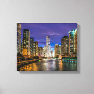 Lienzo Hermoso río Chicago en Sunset, Illinois
