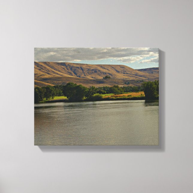 Lienzo Hermoso río que fluye en el desierto con tierras d (Anverso)