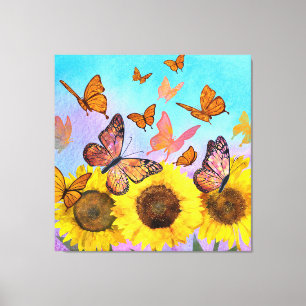 Lienzo Hermoso Sunflowers Butterflies Flower Garden