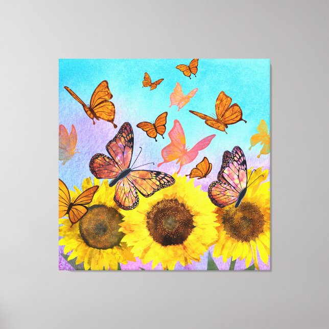 Lienzo Hermoso Sunflowers Butterflies Flower Garden (Anverso)