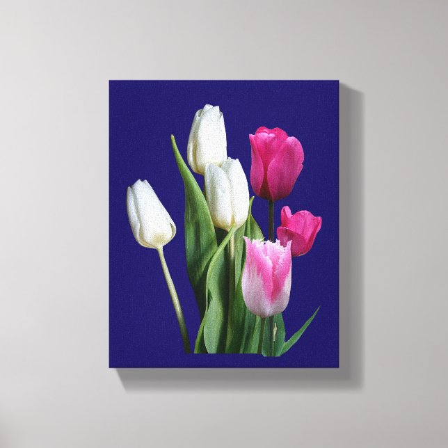 Lienzo Hermoso tulipanes blancos de diseño floral azul (Anverso)