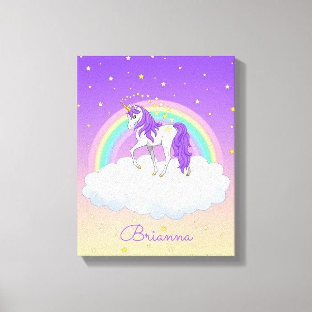 Lienzo Hermoso Unicornio de Ensueños Purpura Arcoíris (Anverso)