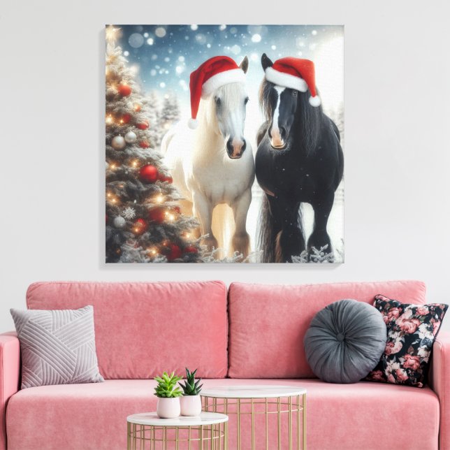 Lienzo Hermosos caballos blancos y negros (Insitu (Sala de estar))