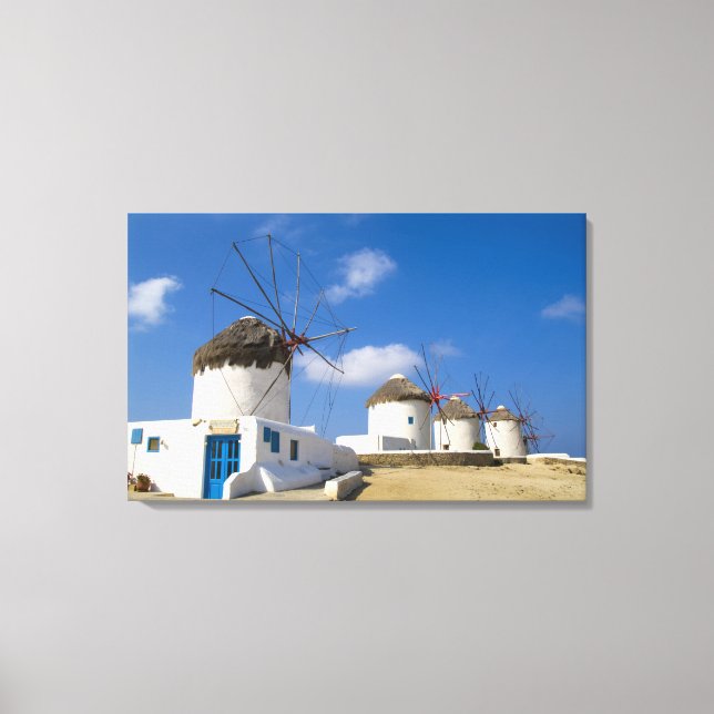 Lienzo Hermosos molinos de viento en la isla de Mykonos, (Anverso)