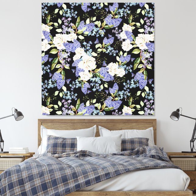 Lienzo Hermosos Rosas de patrón floral Iris azul rosado (Insitu(Dormitorio))