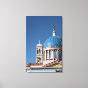 Lienzo Hermoupolis, isla de Syros, Grecia. Cúpula azul de