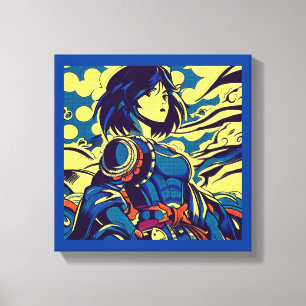 Lienzo Héroe de Anime de Fantasía 3 - Grabado en Madera J