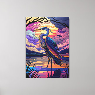 Lienzo Heron azul al atardecer