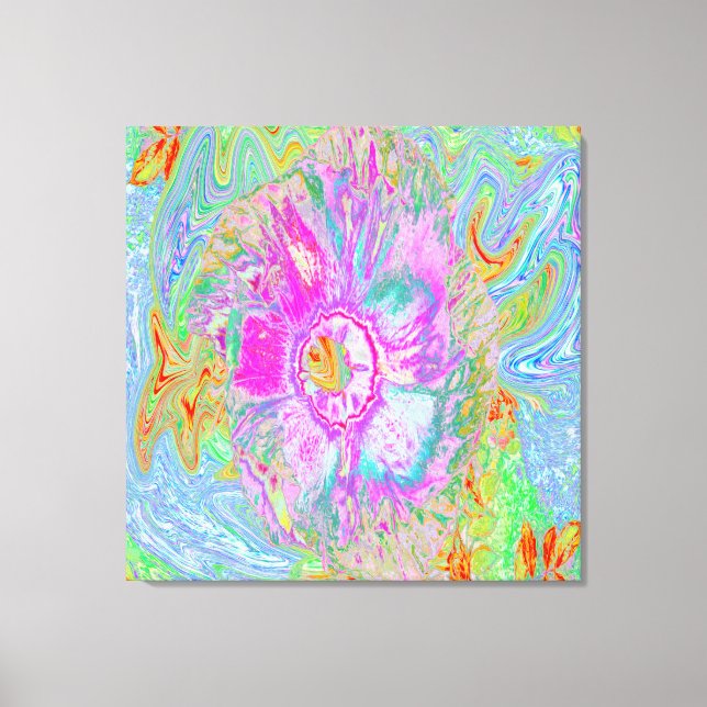 Lienzo Hibiscus psicodélico de rosa caliente y ultraviole (Anverso)