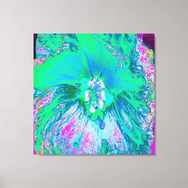Lienzo Hibiscus psicodélico retro verde y rosa caliente (Anverso)