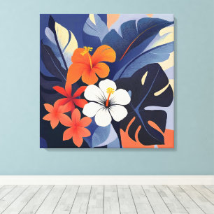Lienzo Hibiscus y Plumeria modernos de Hawái de mediados