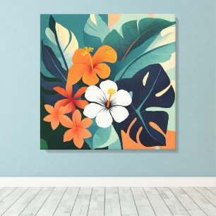 Lienzo Hibiscus y Plumeria modernos de Hawái de mediados