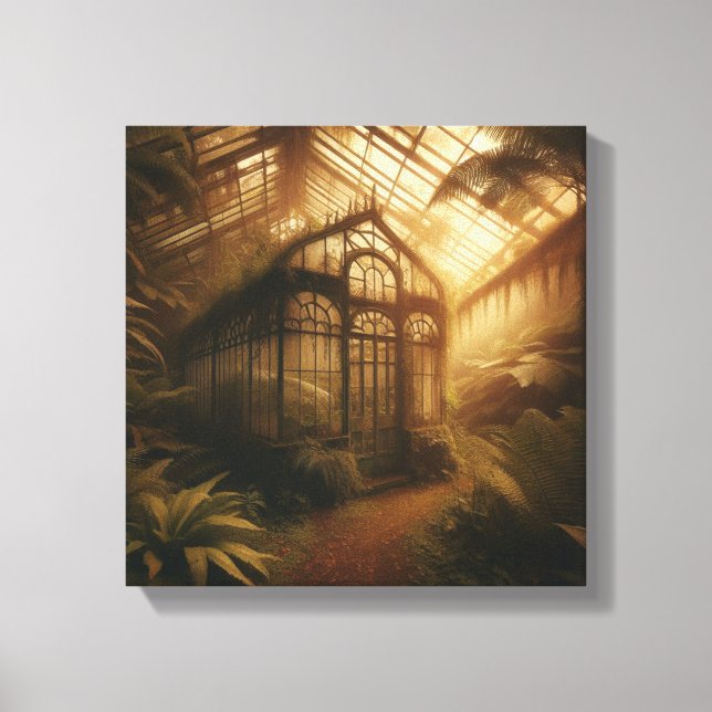 Lienzo Hidden Jungle Glasshouse Bathed in Golden Light (Anverso)