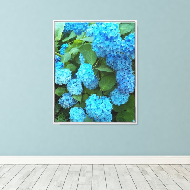 Lienzo Hidrangea azul florecimiento floral (Insitu (piso de madera))
