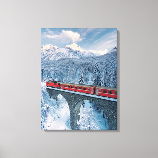 Lienzo Hielo y nieve | Red Bernina Express Train Suiza (Anverso)
