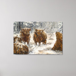 Lienzo Highland Soul: Whimsical Snowy Cows Vintage