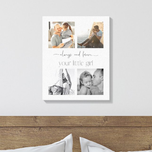 Lienzo Hija simple de padre 4 Foto de su pequeña niña (Easily personalize this stretched canvas with your photos for a special gift for a special dad)