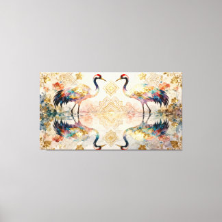 Lienzo Himmlische Kraniche in Harmonie - Wasserfarben 