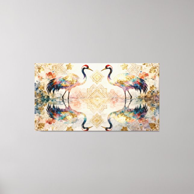 Lienzo Himmlische Kraniche in Harmonie - Wasserfarben  (Anverso)