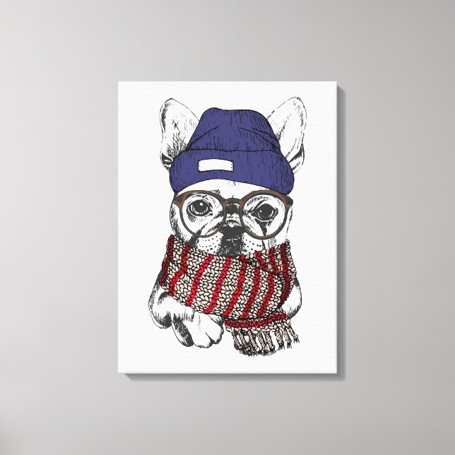 Lienzo Hipster Perro Bull francés (Anverso)