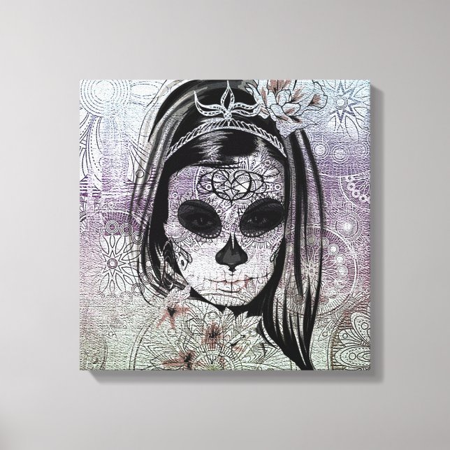 Lienzo Hipster Sugar Skull Lady (Anverso)