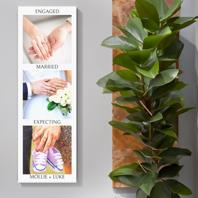 Lienzo Historia De Amor Casada Esperando Foto Pareja (Couple Love Story Photo Display for example Engaged, Married, Expecting. Design by Darling & May)