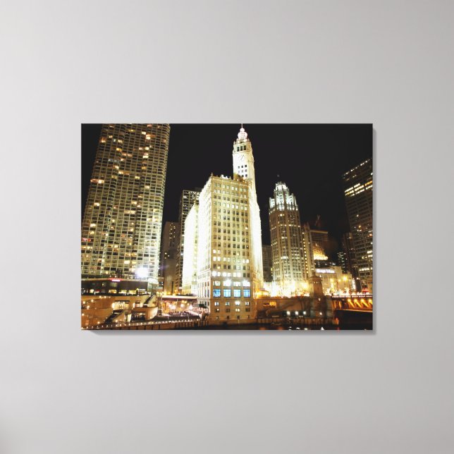 Lienzo Histórico monumento de Chicago de noche (Anverso)