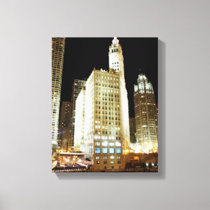 Lienzo Histórico monumento de Chicago de noche
